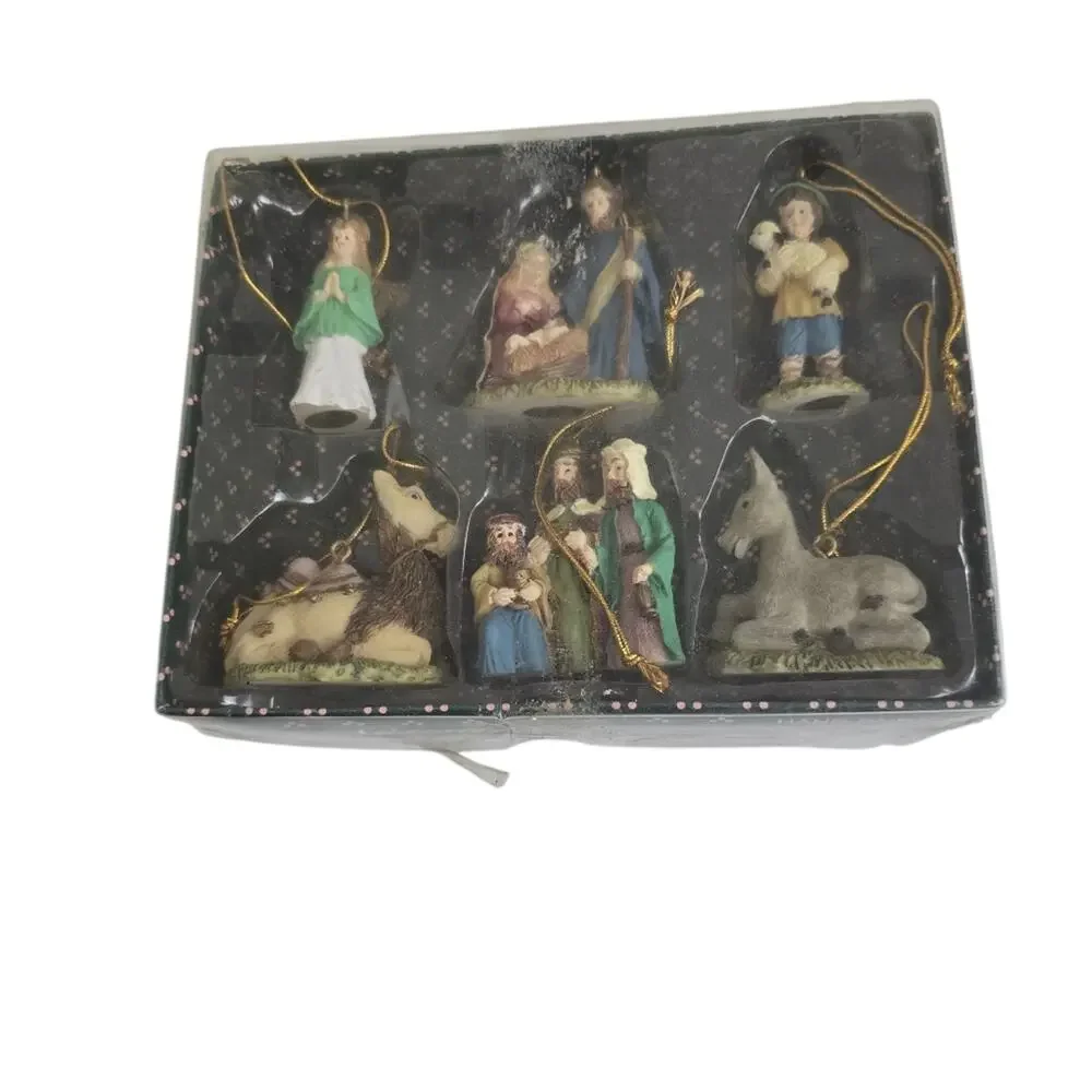 Nativity Christmas Ornament Set Resin Holy Family Wise Men Angel Camel Donkey